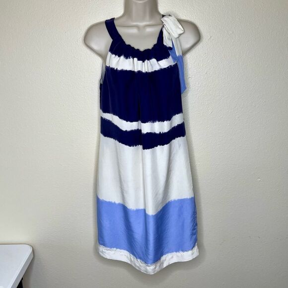 Banana Republic Stripe Silk Halter Dress Bow Ombre Blue White Lined Womens 4 - Picture 14 of 14